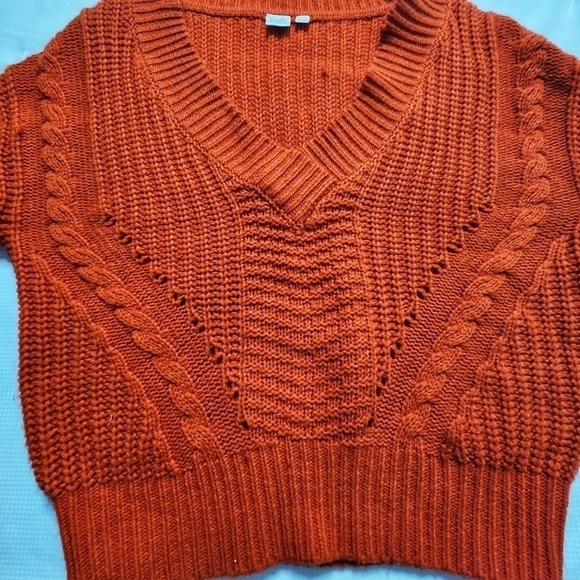 TWIK By Simons Orange Knitted V-Neck Sweater - Picture 7 of 9